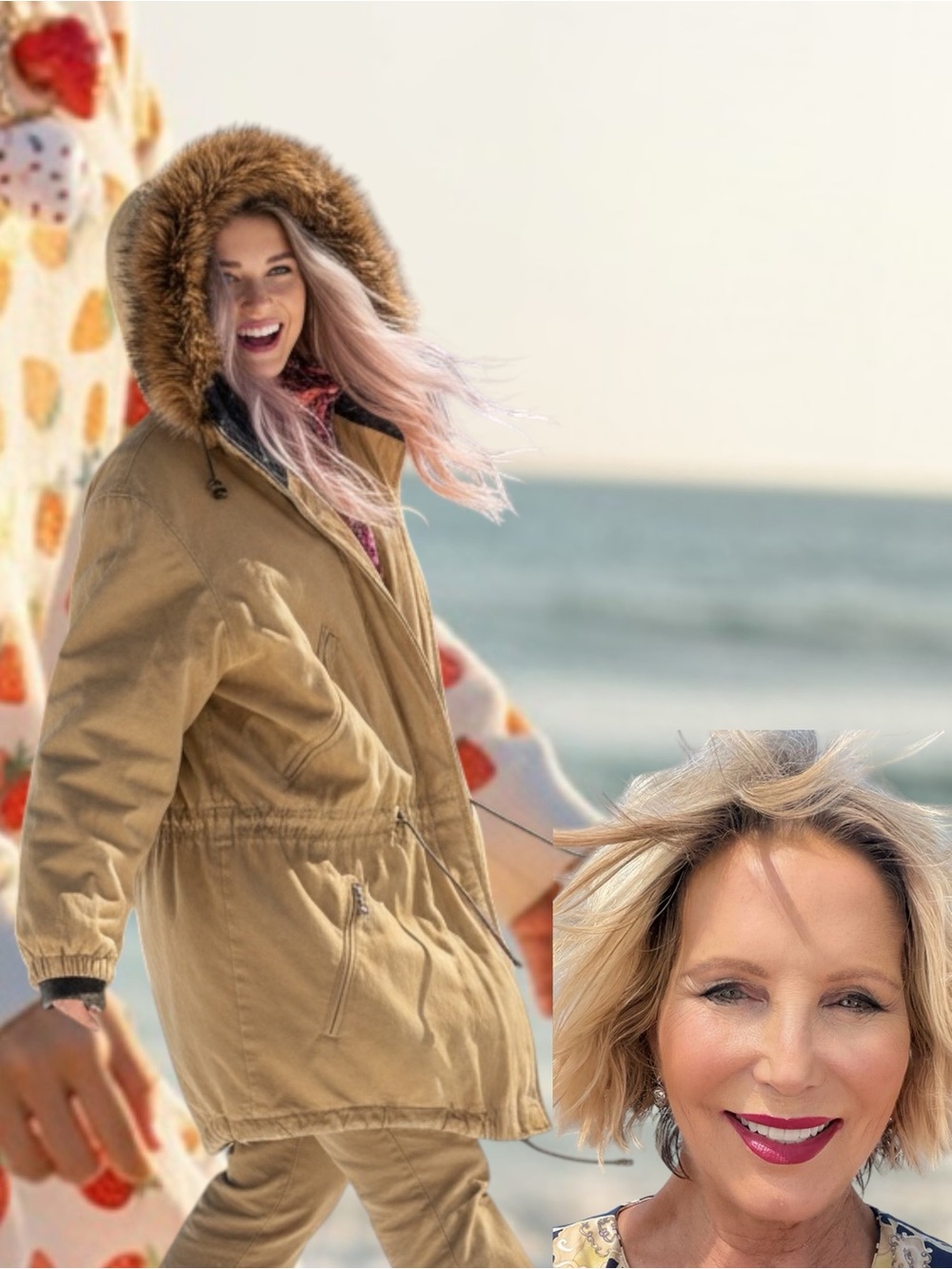 Bogner Khaki Tan Ski Parka with Faux Fur Hood